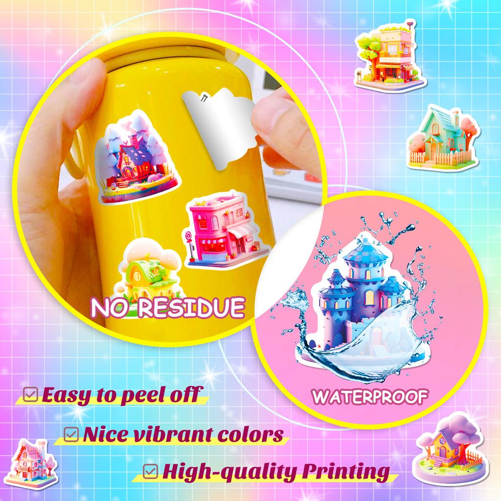 50 3D Miniature Stickers Cartoon 3D Miniature Scene Graffiti Stickers Personalized Three-Dimensional Stickers