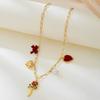 Fashion Simple Temperament Elegant Woman Metal Red Love Artificial Pearl Bow Women's Necklace