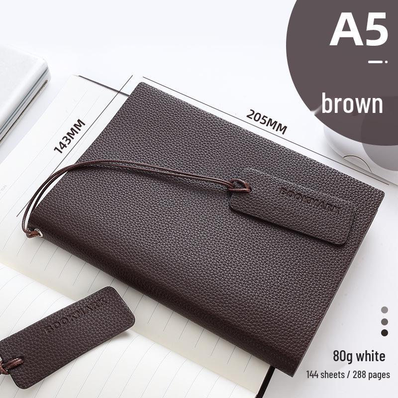 Large A5 Soft Leather Cover Notebook - Thickened Office Memo Diary