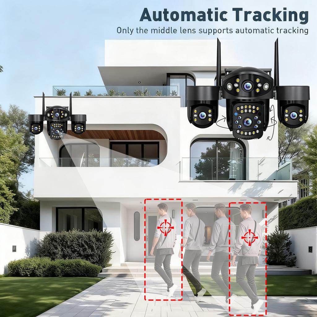 YOOSEE Ai APP WIFI Security Camera Three Lens HD 15MP Outdoor 360° PTZ CCTV Ai Motion Detection Tracking Two Way Intercom Night Vision