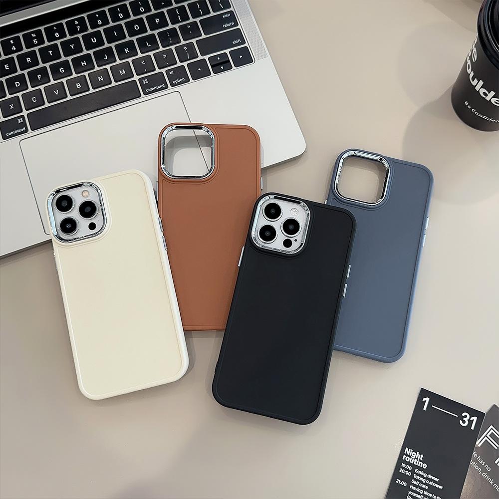 Plating Lens Iphone16 Suitable for 17promax IPhone Case 14 Silicone 11 Simple Solid Color 13