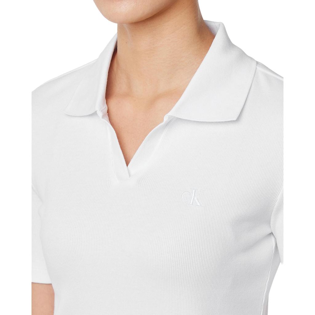 Calvin Klein Logo Embroidered Slim Fit Short Sleeve Polo Shirt Women tops White 47AB205-YAA