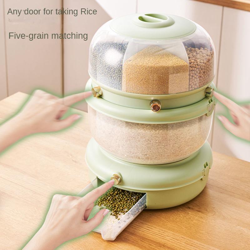 Zásobník na potraviny Otočný úložný box na potraviny Priehradkové vedierko na ryžu Utesnené proti hmyzu odolné voči vlhkosti Kuchynský úložný box na ryžu pre domácnosť