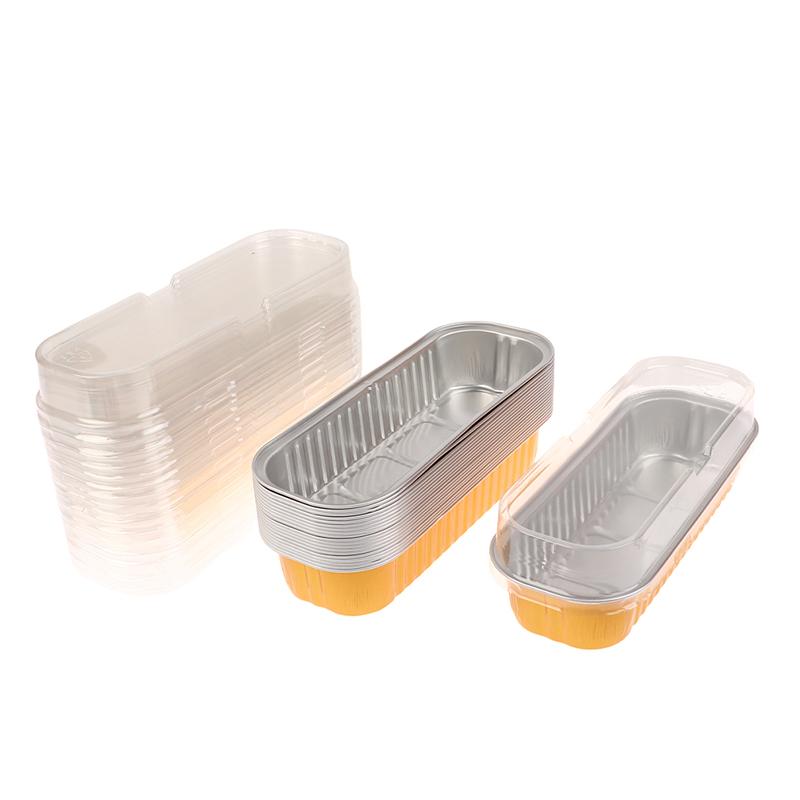10Pcs Reusable Rectangle Aluminum Foil Tin Cup With Lids Pudding Cake Mold Air Fryer Small Baking Tray Baking Pastry Tools