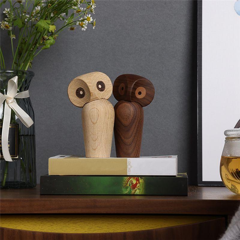 ABIY Belles Figurines d'Animaux Hibou Oiseau Mode Artisanat Miniature Bois Naturel Cadeaux Mignons Populaires pour Enfants
