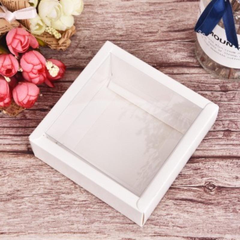 10pcs Transparent Frosted PVC Cover Carton Candy Desserts Cosmetic Soap Storage Packaging Boxes Square Kraft Paper Flip Box Tea Perfume Gift Wrapping
