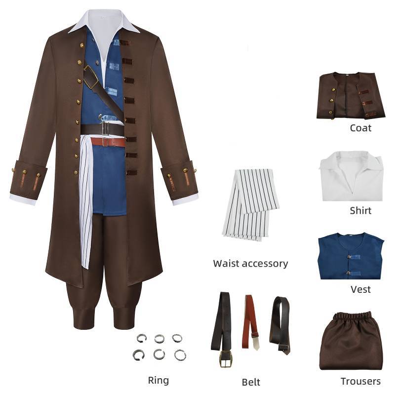 Pirates Of The Caribbean Cosplay Costume For Men With Wig Halloween Party Wear S