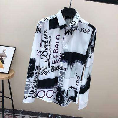 2024 Spring and Summer Fashion Minimalist Casual Long Sleeved Slim Fitting Trend Personalized Handsome Retro Casual Floral Shirt