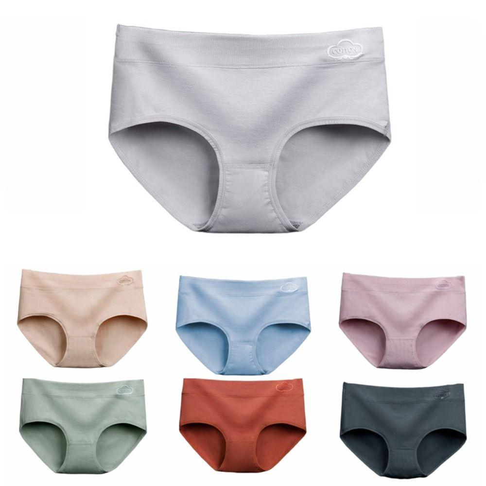 4pcs Solid Color Women Underwear Lingerie Mid Waist Briefs Breathable Cotton Panties Lady
