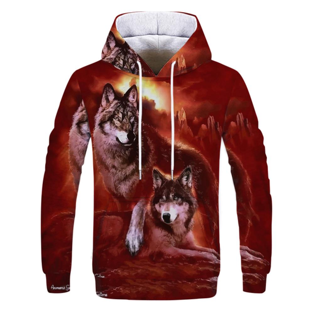Spring Autumn Men's Junior Wolf Hoodie Fashion 3D Wolf Printing Loose Streetwear Funny Animal Street Hip Hop Casual Sweatshirt