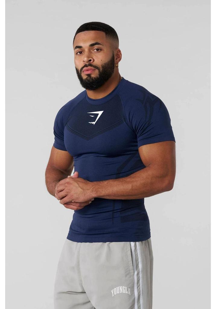 GYMSHARK Men's Quick-Dry Fitness Tight Short Sleeve Shirt