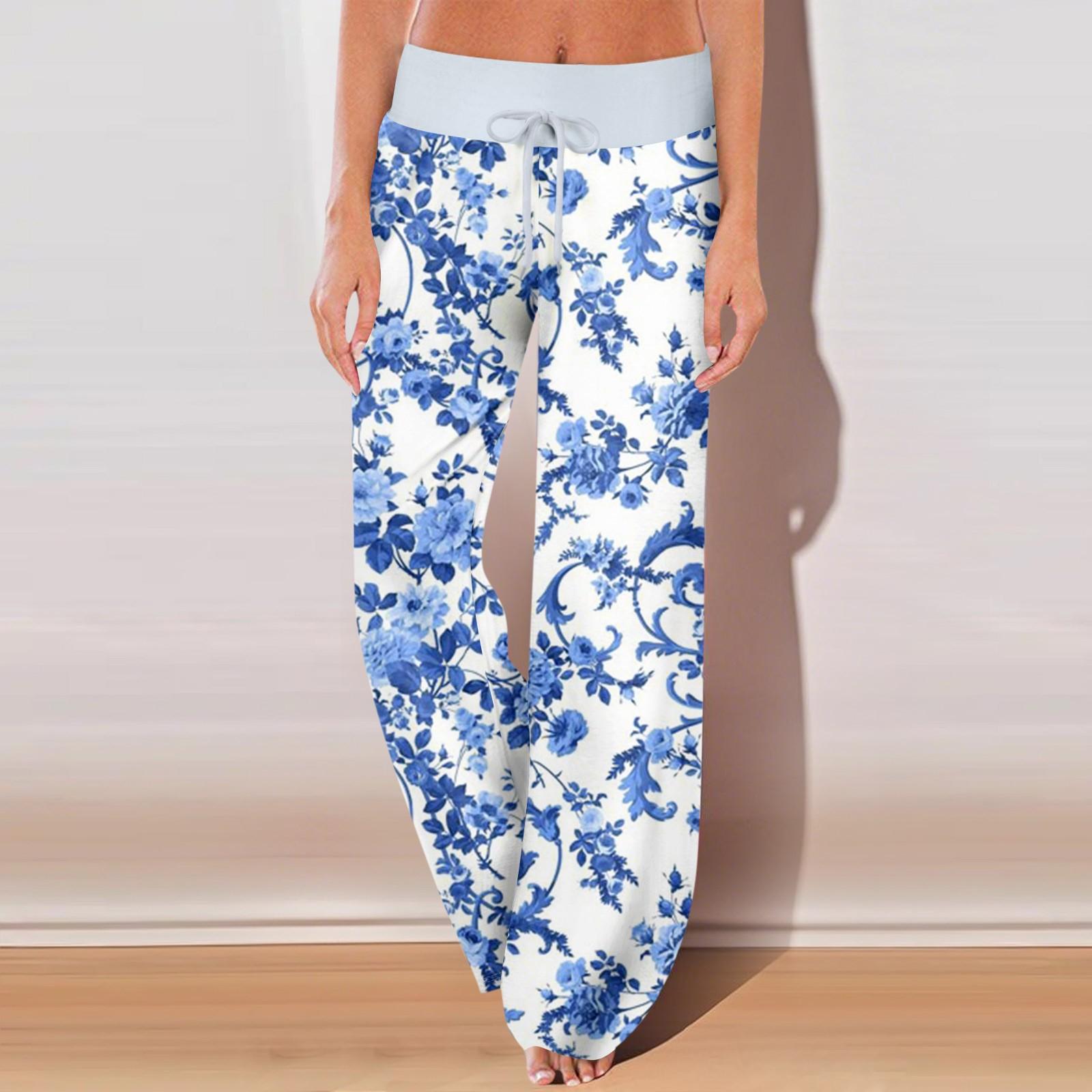 

Женские повседневные спортивные брюки с винтажным принтом, пижамные брюки с карманами M светло-синий