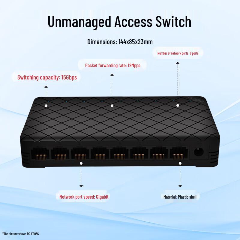 Ruijie RG-ES08G 8-Port Gigabit Unmanaged Desktop Switch