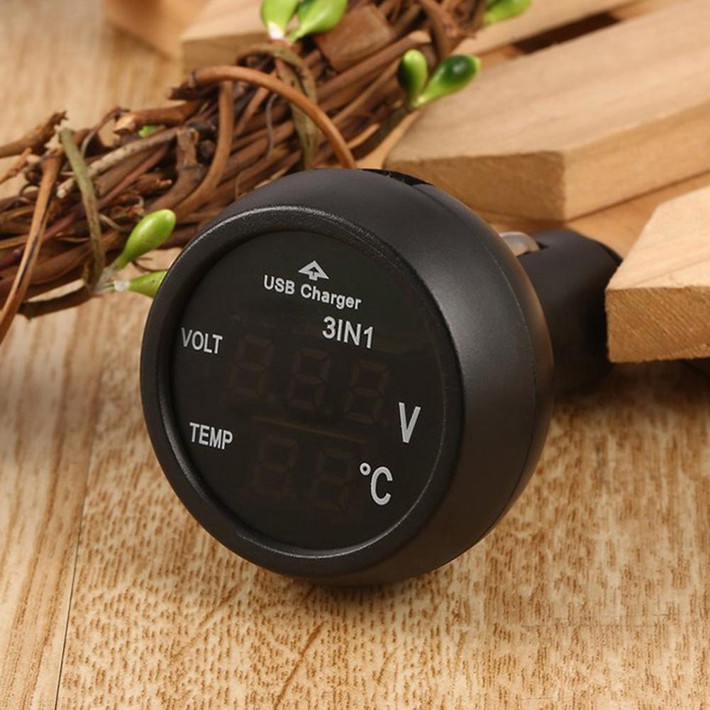 3 in 1 12/24V Auto LED Digital Voltmeter Messgerät Thermometer USB Ladegerät Monitoranzeige Laden für Telefon Tablet GPS