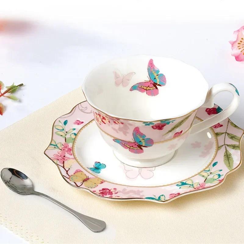 Romantic European Coffee Cup Saucer Set, Creative Ceramic Cup, Advanced Valentine Flower Tea Teacup Gift, Porcelain Drinkware