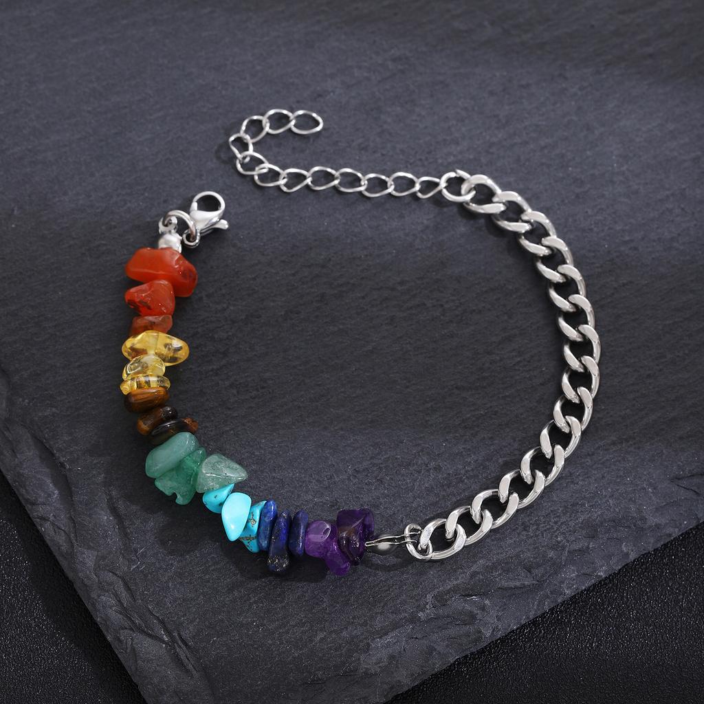 Adjustable Stainless Steel Bracelet Colorful Stone Beads Bracelet Splicing Bracelet for Unique Style and Fashion Looks