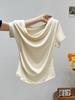 Korean Hottie Swinging Collar Revealing Collarbone Short-sleeved T-shirt Women's Summer New Slim-fit Design Pure Desire Style Beautiful Top