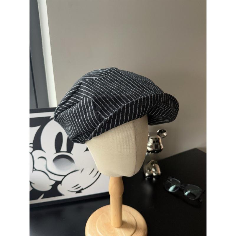 Spring new literary and artistic style striped cotton and linen beret children show their faces small newsboy hat retro painter hat tide