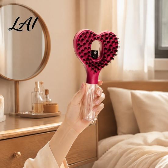 Scalp Massage Brush Heart Shape Spray Hair Brush Frizz Control Portable Detangling Comb 55ML Refillable Misting for Dry Flyaway & Tangled Smoothing