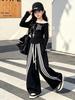 Girls' Autumn Sports Set: 2026 One-Shoulder Printed T-shirt & Striped Wide-Leg Pants