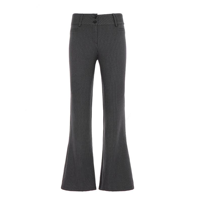 

American Style Low-Waist Striped Micro-Flare Western Trousers - Spring 2026 Slim-Fit Casual Women s Pants Large серый