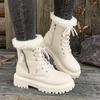 Winter Plush Ankle Boots for Women Non Slip Thick Bottom Furry Snow Boot Pu Leather Short Booties Classic Cotton Shoes for Women