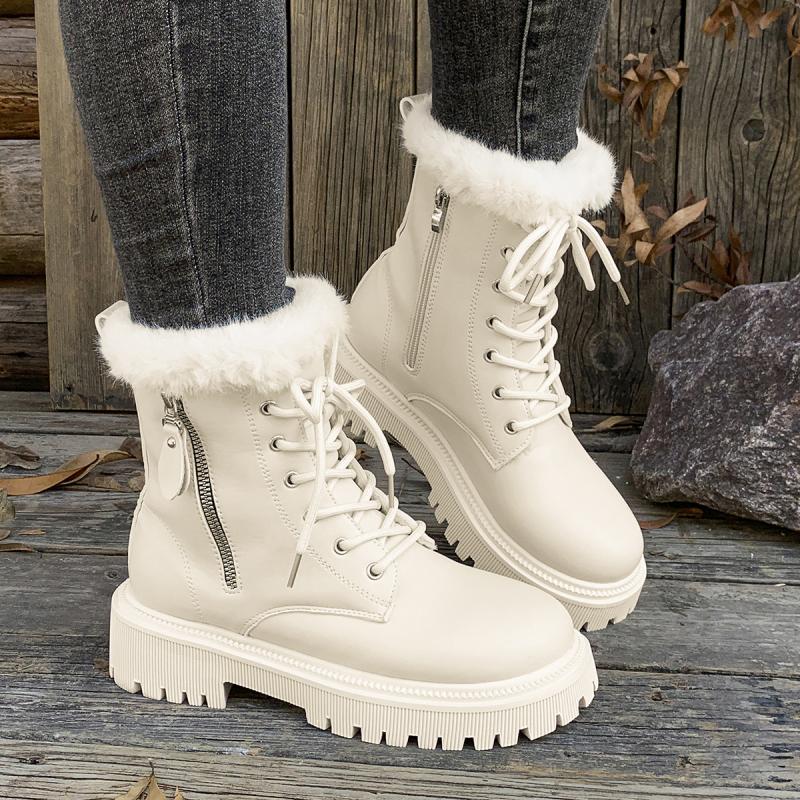 Winter Plush Ankle Boots for Women Non Slip Thick Bottom Furry Snow Boot Pu Leather Short Booties Classic Cotton Shoes for Women