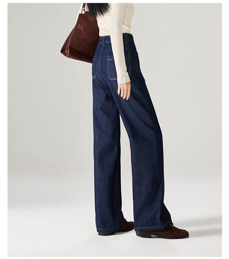 Design Sense: Front Pocket Plush Thickened Wide Leg Jeans for Women - Winter 2025 Fashionable High-Waisted Floor Pants