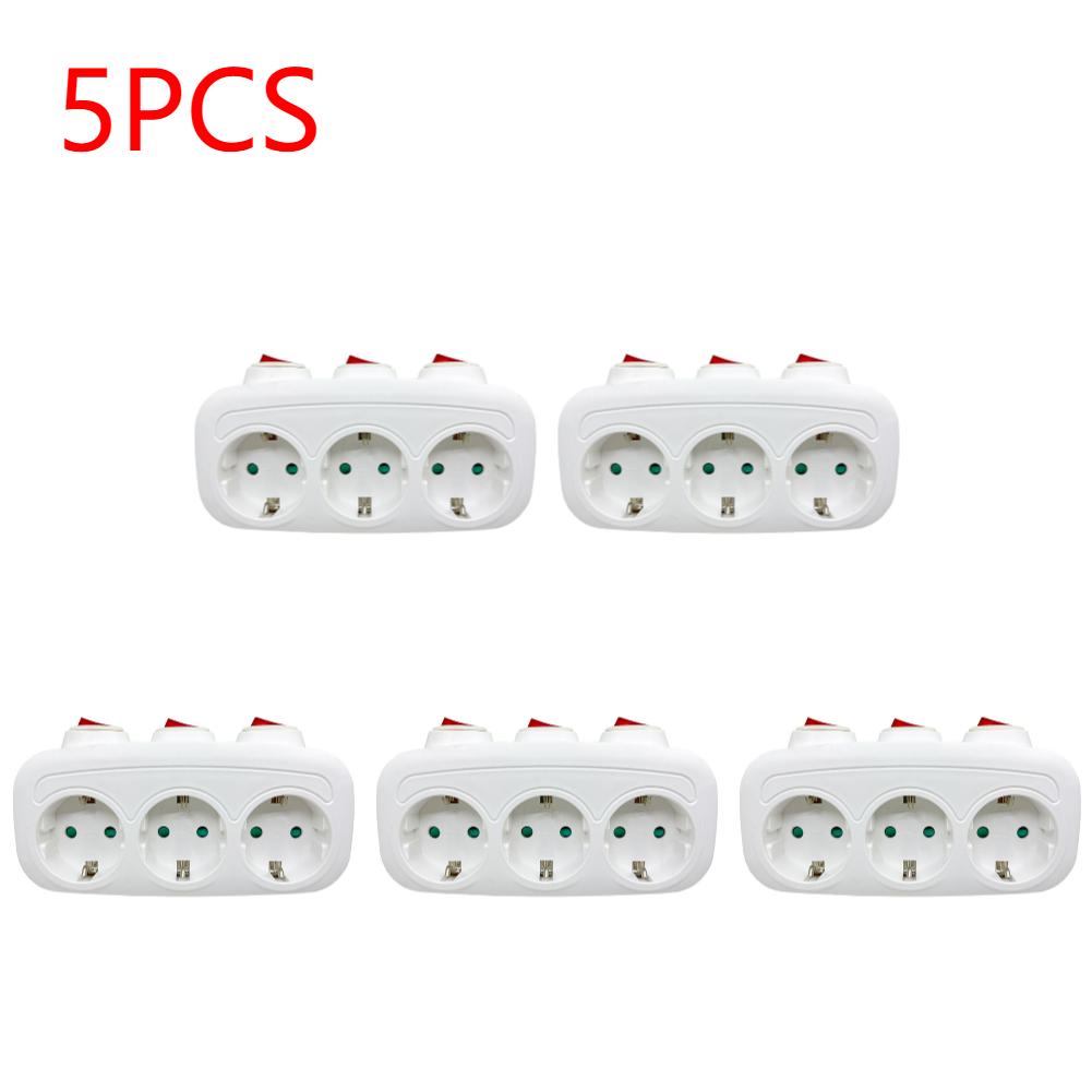 1-5X 1To3 EU Extension Socket With Switch ON/OFF Electrical Plug European Standard Power Converter Socket 3 Individual Switches