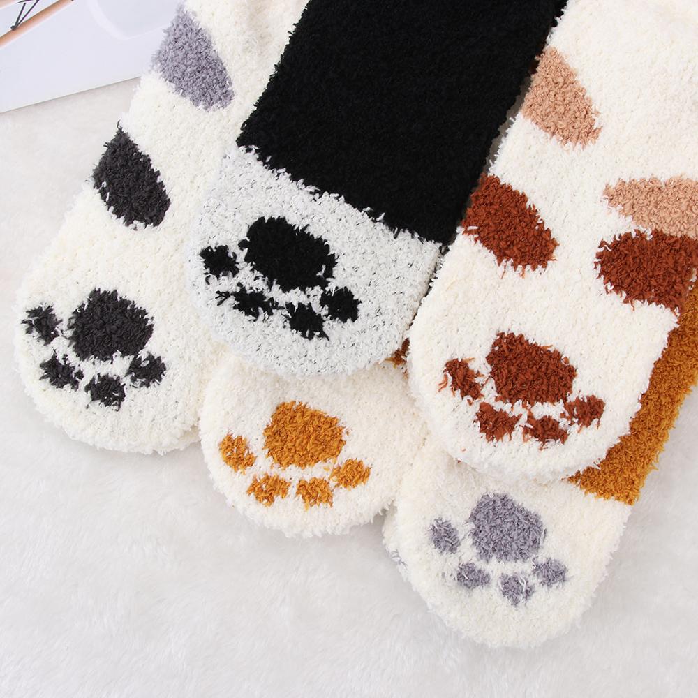 Warm Christmas gift Plush Soft Thickening Cashmere Sox Coral velvet socks Floor Socks Paw pattern