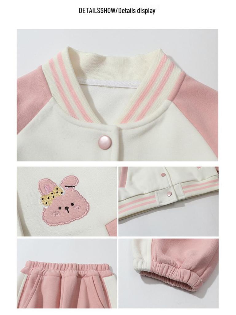 Trendy 2025 Girls' Baseball Suit Set - Spring/Autumn Fashionable Two-Piece Outfit for Kids
