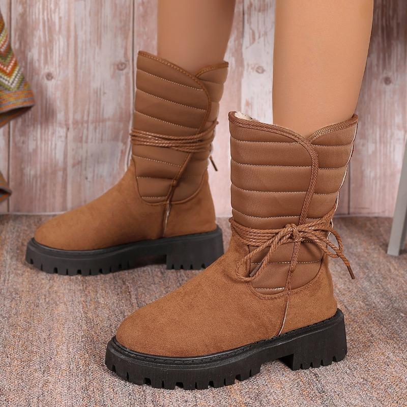 New women's shoes large size snow boots medium tube warm women's cotton boots strap fluffy boots