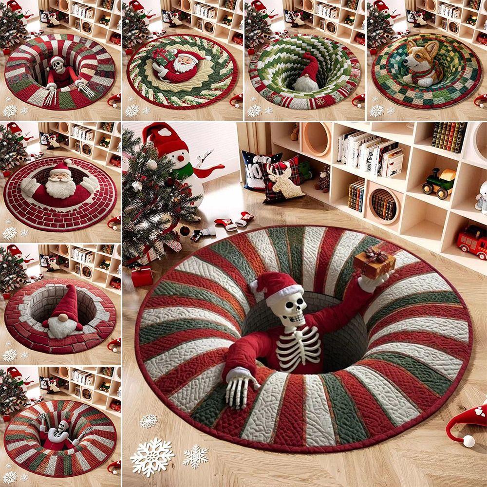 60*60cm Christmas Round Carpet 3D Special-shaped Bedroom Door Mat Santa Claus Floor Mat  Home Decor