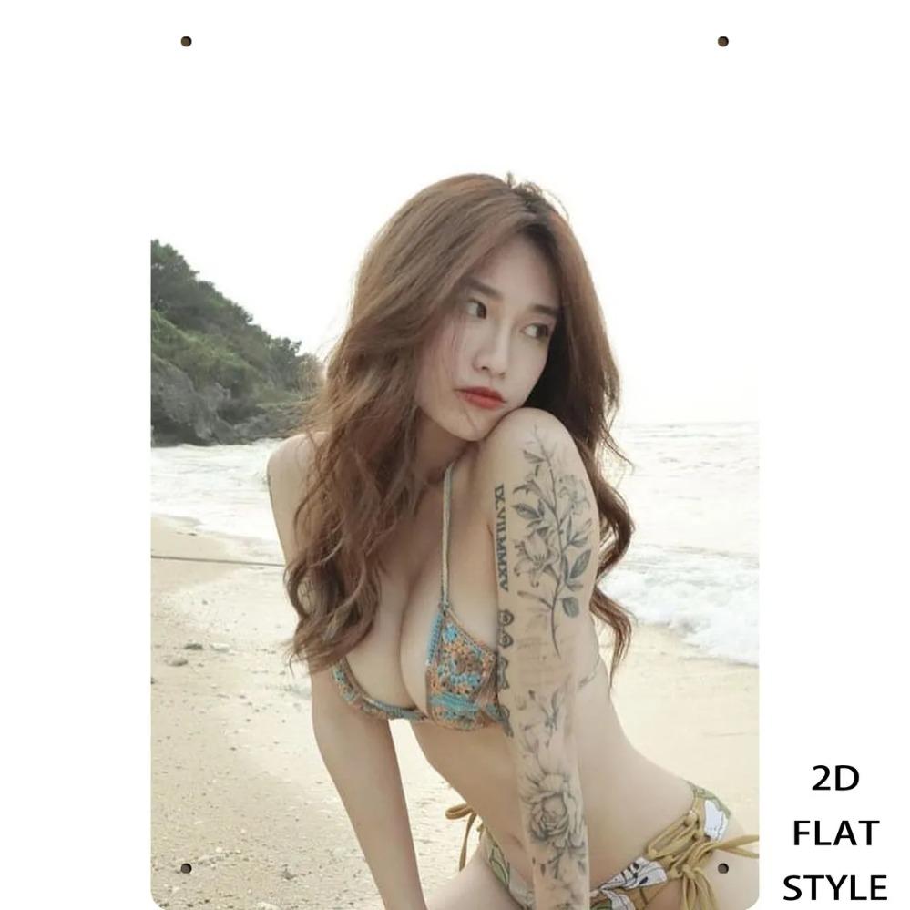 

Tin Sign Vintage Metal Wall Art 8x12 Inch, Retro Japanese Tattoo Bikini Decor for Bathroom Laundry Entryway 20x30cm