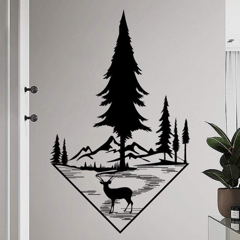 Nordic Style Ins Deer Door Stickers Home Decor Removable Hallway Stair Decoration Vinyl Mural Decals
