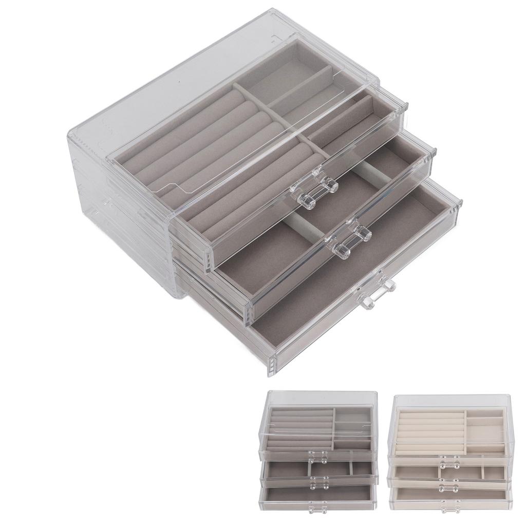 Clear Earring Storage Organizer with 3 Drawers Flannel Lining Jewelry Display Holder Stand for Earri