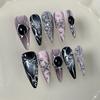 Hand-Painted 3D Embossed Cat Eye Acrylic Nail Tips Long Pointed Wearable False Nails Women Sweet Edgy Style