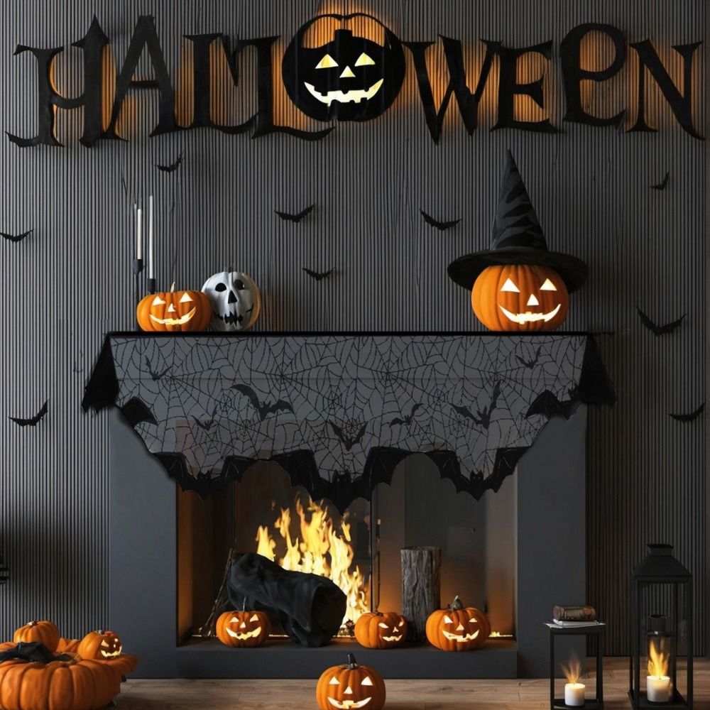 

Cute Halloween Decoration Lace Creative Fireplace Mantel Scarf Cloth Shawl Festival чёрный