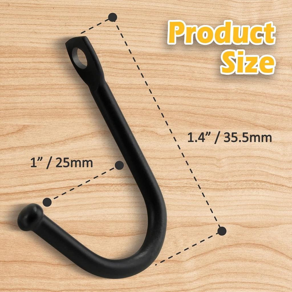 10 Pcs Black Single Prong Wrought Iron Hooks with Screws, Decorative Colonial Wall Hooks for Keys, Hats, Clothes, Towels