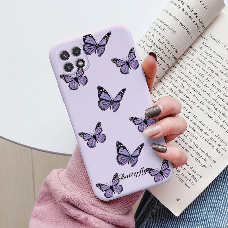 Weiche Hülle für Samsung Galaxy A22 A22S 5G Handyhülle Niedliche Blumen Schmetterling Fundas TPU Hülle für Samsung A22 A 22S Stoßstangen Hüllen