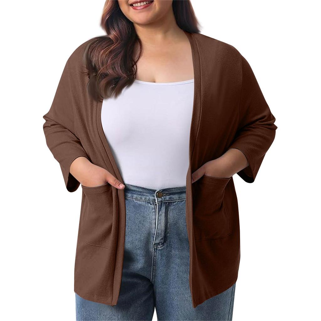 Women's Fall And Winter Fashion Casual Soild 3/4 Sleeve Mid-Length Cardigan Jacket
