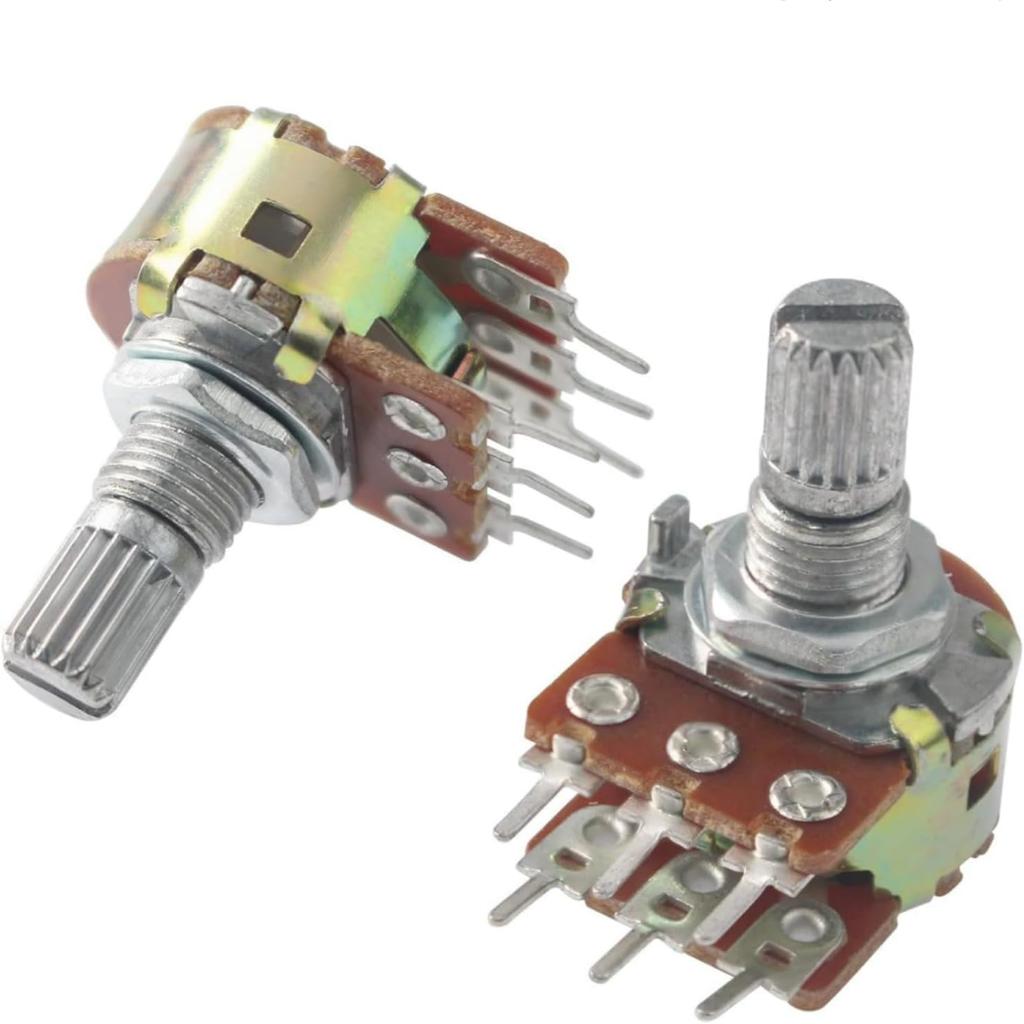 5Pcs WH148 Potentiometer 100K Ohm Variable Resistors 6-Pin 15mm Shaft Dual Linear Potentiometers for Audio Volume Control, Light Dimming, Motor Speed