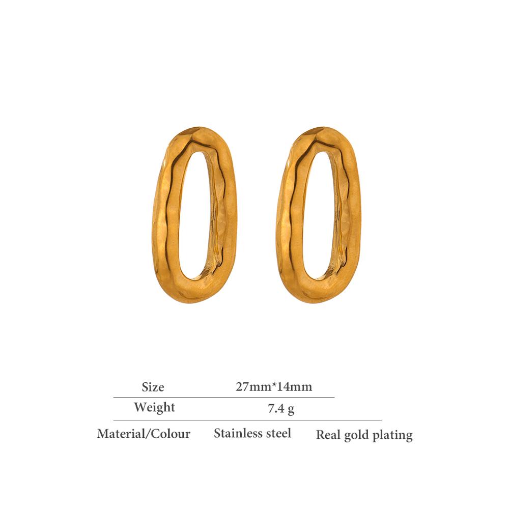 Yhpup Minimalist Metal Oval Stud Earrings Trendy Stainless Steel Geometric Fashion 18 K Jewelry Anniversary Gift Waterproof