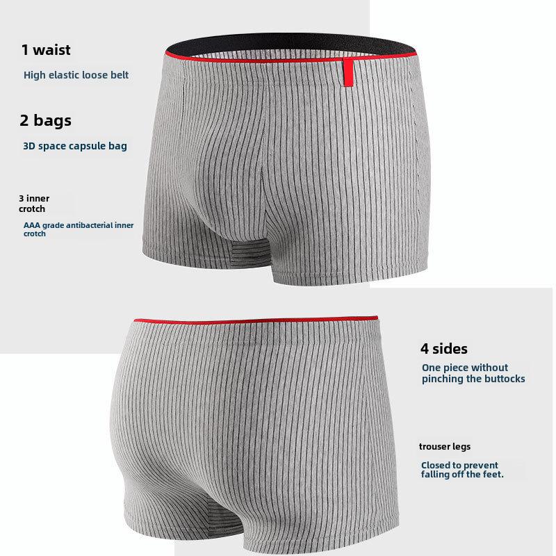 Men's Plus Size Antibacterial Cotton Striped Boxer Briefs