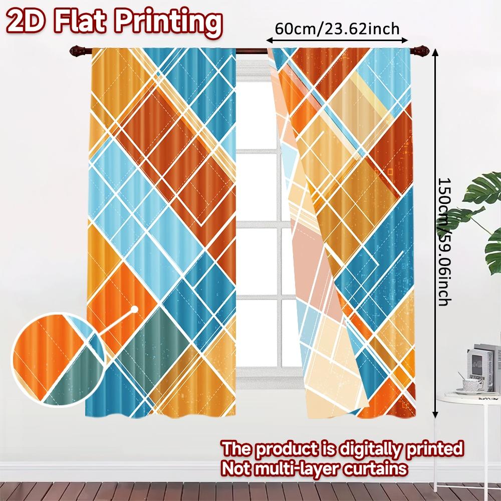 2D FLAT PRINTING 2pcs Curtains (Without Rod) Geometric Blue and Orange Design April Fools is Day Festival Creative Curtains