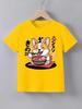 Corgi Eating Ramen Happy Birthday Cartoon Print T Shirt Family Matching Outfit Boys Girls Kids Short Sleeve Children Daily Tees
