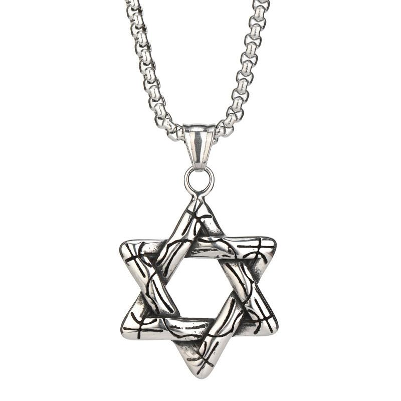 Vintage Six-pointed Star Pendant Necklace In Durable Titanium Steel For Men And Women