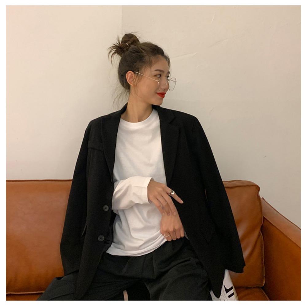 Weißes Basic-Shirt für Herbst Neues Koreanischer Stil Damenbekleidung Stilvolles Innenleben Uni Farbe Studenten Langarm T-Shirt Trendy