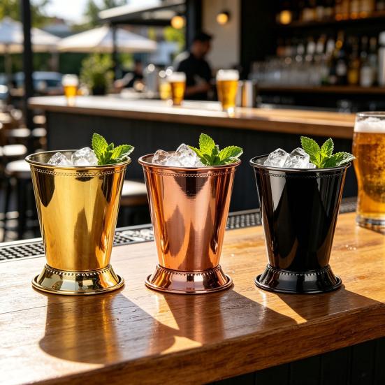 Cocktail Glass Stainless Steel Julep Cups 400ml Reusable Southern-style Wine Glass Elegant Metal Drinkware for Home Bar