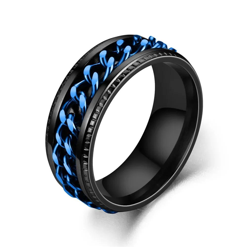Fashion Stainless Steel Rotatable Chain Rings For Men Punk Spinner Chain Rotable Ring Women Party Titanium Steel Jewelry Gift